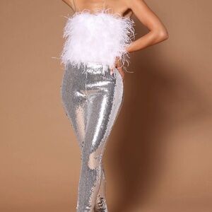 White and silver sequin jumpsuit